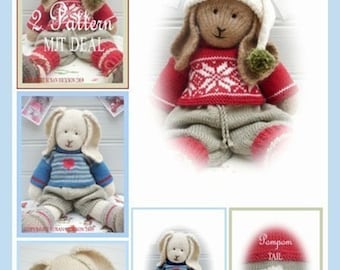 2 Bunny Knitting Pattern Deal/ Boy Bunnies / Bo and Oscar/ Rabbit Toy Collection/ Plus Free Handmade Shoes Pattern/ Back & Forth