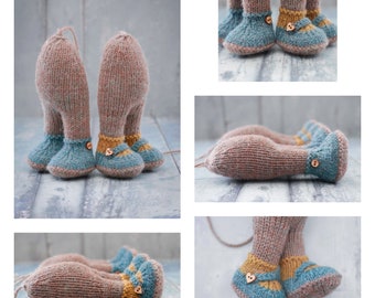 Little Bear &#39;Boots and Shoes&#39; Supplement for 20cm/8&quot; Tearoom Bears (worked &#39;back & forth&#39; and seamed) /Toy Knitting Pattern