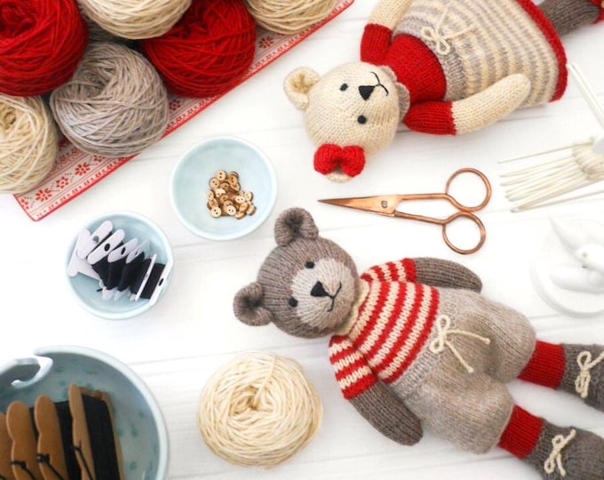6 Teddy Bears Knitting Pattern: 11" Girl and Boy Bear Variations (PDF Pattern)