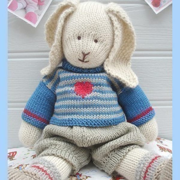 OSCAR RABBIT / Bunny Toy Knitting Pattern/ Plus Free Handmade Shoes Knitting Pattern/ Back & Forth