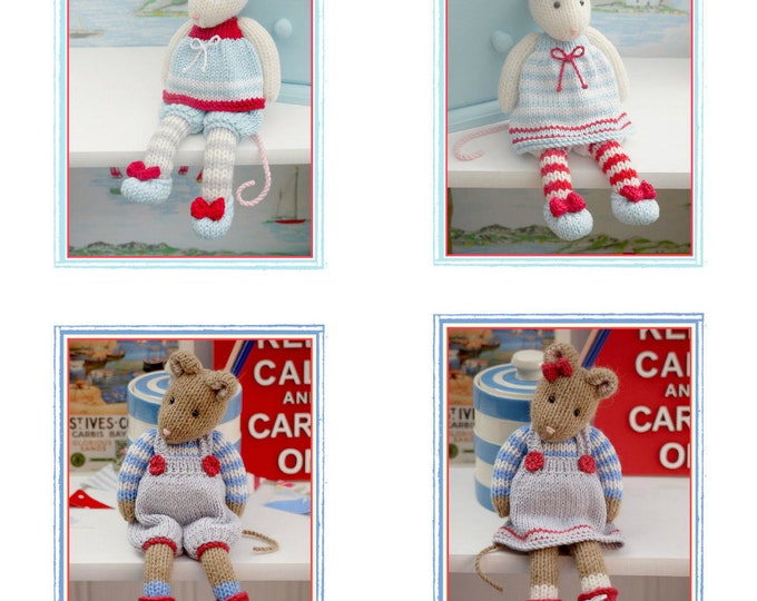 MJT Mice 2 Knitting Pattern Deal/ 'Tearoom Mice' and 'Cornish Mice' Toy Knitting Patterns plus Free 'Mimi Mouse' project/ Back & Forth