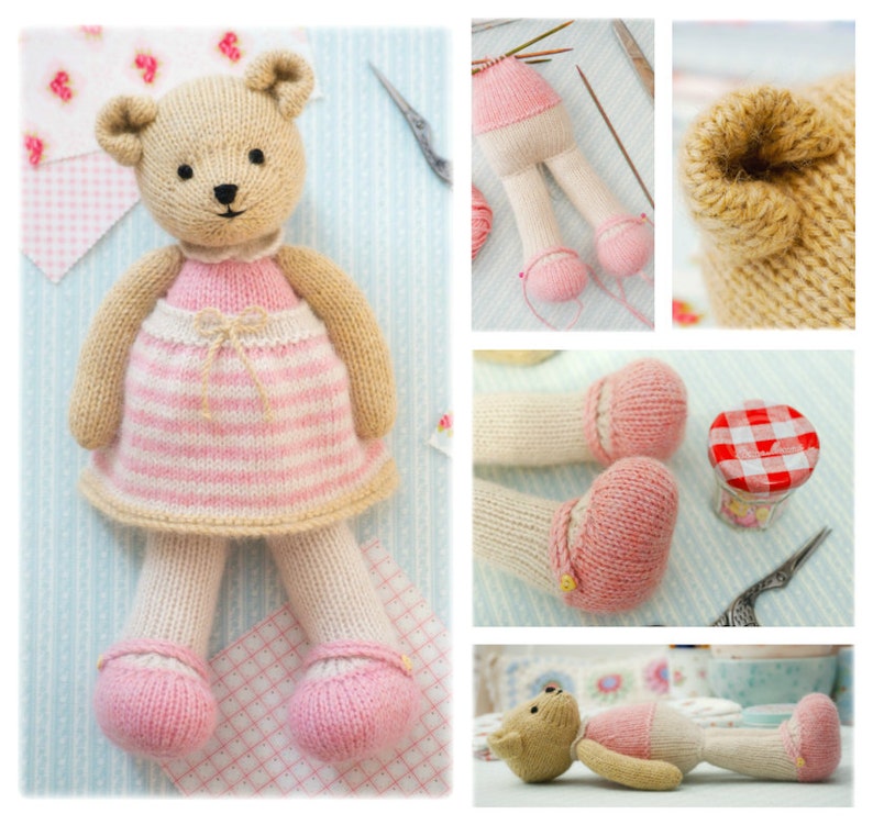 Girl Teddy Bear Knitting Pattern/ In the round/ TEAROOM Toy Knitted Teddy Bear Pattern/ 11 Bear image 2