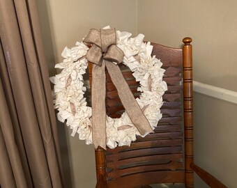Rustic White Holiday Rag Wreath - 18”
