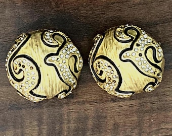 Vintage Gold and Black Clip on Earrings