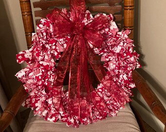 Rustic Red Holiday Rag Wreath - 18”