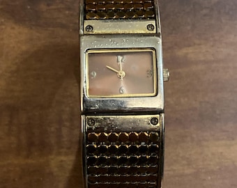 Vintage Gold Tone Hinge Bangle Bracelet Band Watch - As Is