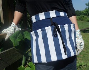 Handcrafted Stylish Garden Apron For Green Thumb Enthusiasts | Handcrafted Stylish Blue Stripe Garden Apron