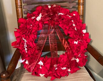Rustic Red Holiday Rag Wreath - 18”