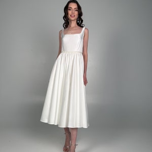 Wedding Reception Dress, Satin Simple Wedding Dress, Midi Wedding Dress, Tea Length Wedding Dress, Civil Wedding Dress