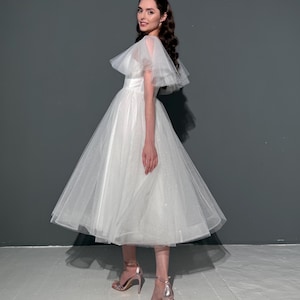 Modern Sparkly Silver Long Sleeves Wedding Dress With Glitter Tulle Y1158 main image 1