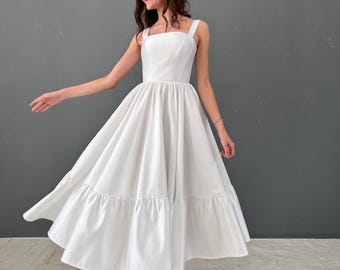 Satin Midi Wedding Dress: Tea Length Bridal Reception Gown