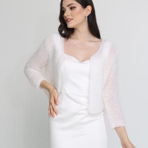Bohemian Knitted Bridal Jacket, Mohair Wedding Cardigan with 3/4 Sleeves, Rustic Open Front Cover Up, Warm Bridal Top
