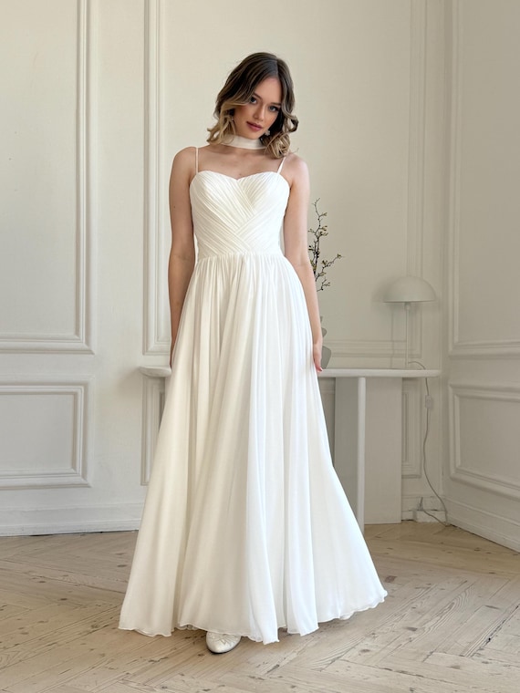 sachin and babi light blue dress Empire Waist Spaghetti Straps Brush Train Chiffon Summer Wedding Dress  Beach main image 0