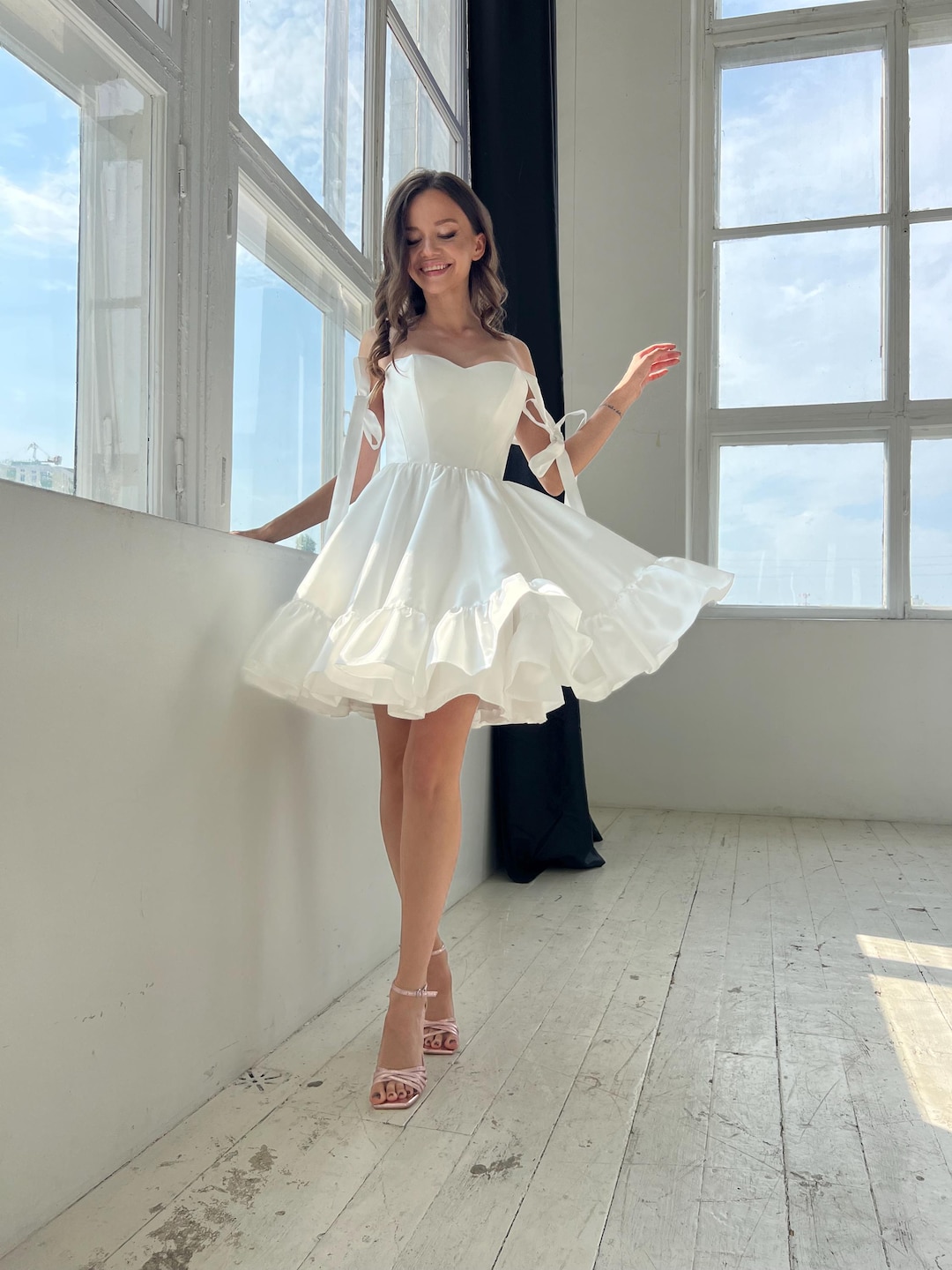 Sweetheart Neckline Satin Top Mini Dress Steel Grey