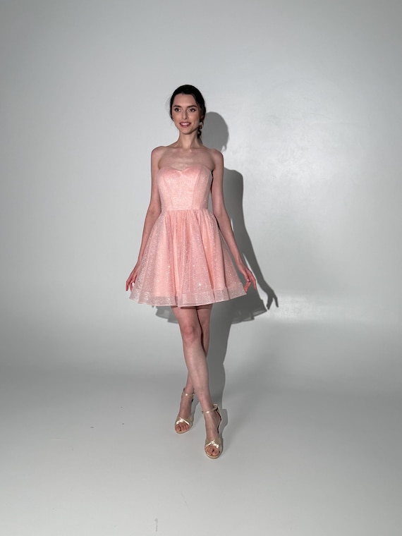 Short Blush Pink Dress for Engagement, After Party, Graduation, Fairy Prom Dress