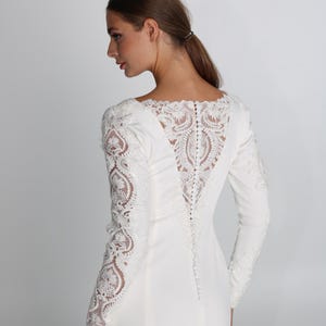 v neck bridal dresses Davinci Bridal 50700 Long Sheer Lace V Neck Wedding Dress Flare Bridal Gown Cutout Back 8 / Ivory/Ivory