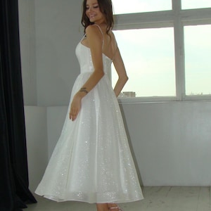 Sparkling wedding dress, short wedding dress, midi wedding dress