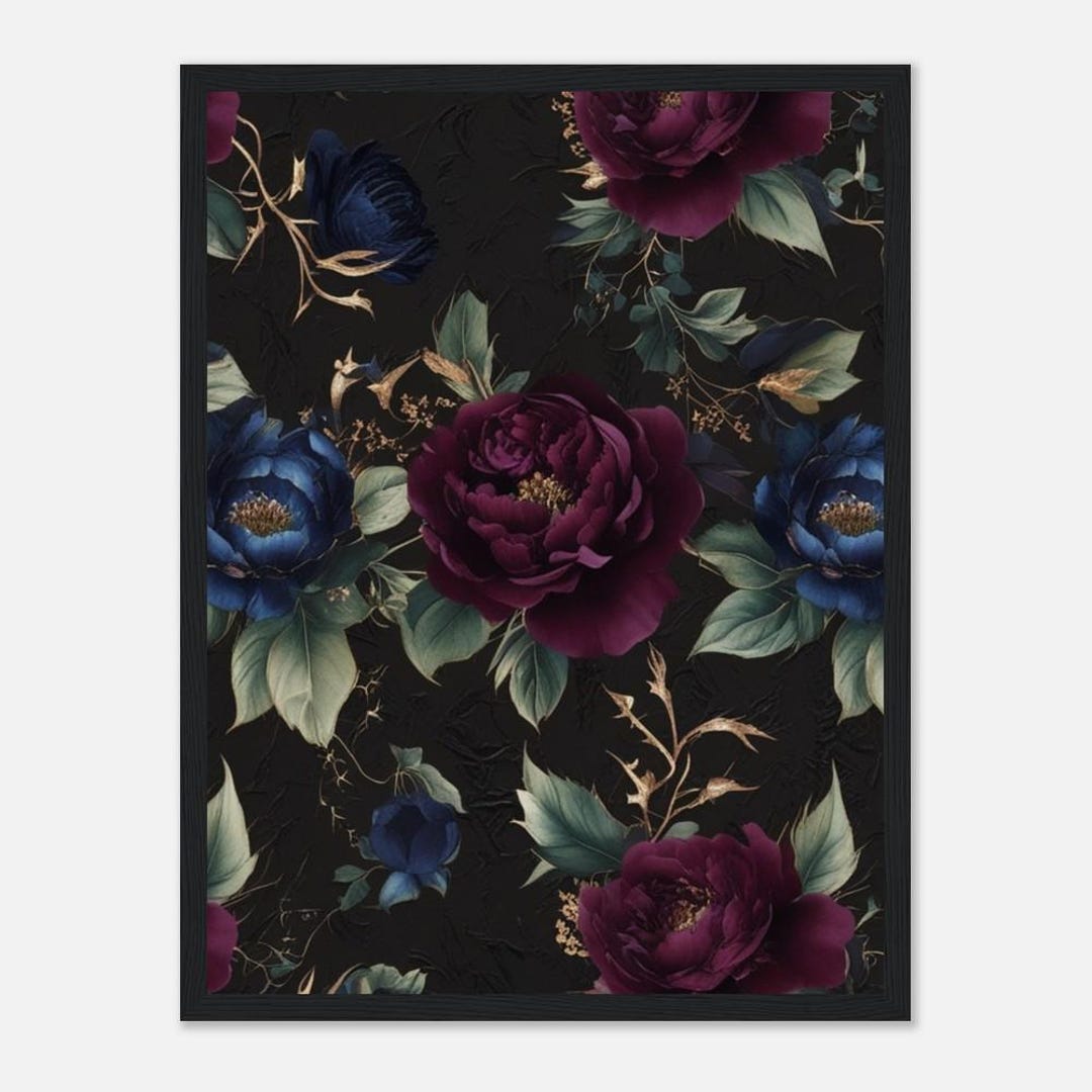 Dark Floral Wall Art, Dark Floral Print, Botanical Print, Roses Wall ...