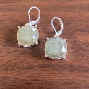 Joan Rivers Vintage Silver-Tone Faceted Green Foil Lever Back Dangle Earrings