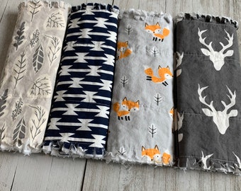 black stripe 3 Layers Thick Cotton and Flannel peach baby Shower gift Super Soft Rag Baby Burp Cloths Floral coral leaves
