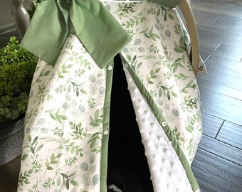 Woodland Animals Baby Car Seat Canopy Cover Eucalyptus Greenery Leaves Baby Shower Gift Shopping Cart Highchair Nursing Privacy Cover C105