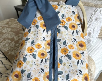 Cute Baby Car Seat Canopy Cover - Sunflower Floral - Large Bow inc- Baby Girl - Shower Gift