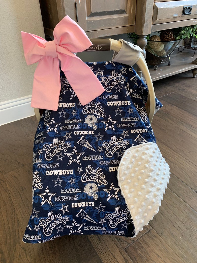 Baby Car Seat Covers New Print Navy And Gray Dallas Cowboys With Minky Team Football Girl Bow Included Shower Gift