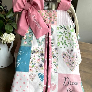 Baby Car Seat Cover baby girl - Dream Big Little Lady in Pink - All Cotton or Minky - Baby Girl - Shower Gift