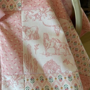 Cowgirl Custom Patchwork Baby Car Seat Canopy Cover – Wild West Shower Gift image 10