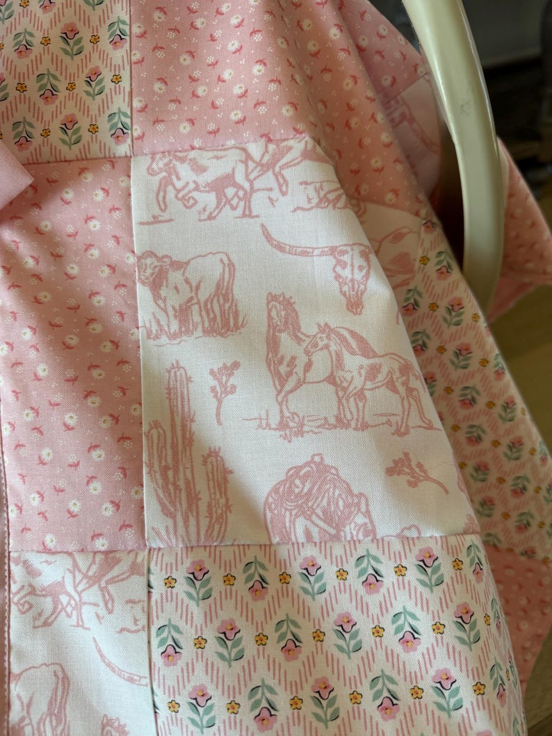 Cowgirl Custom Patchwork Baby Car Seat Canopy Cover – Wild West Shower Gift image 10
