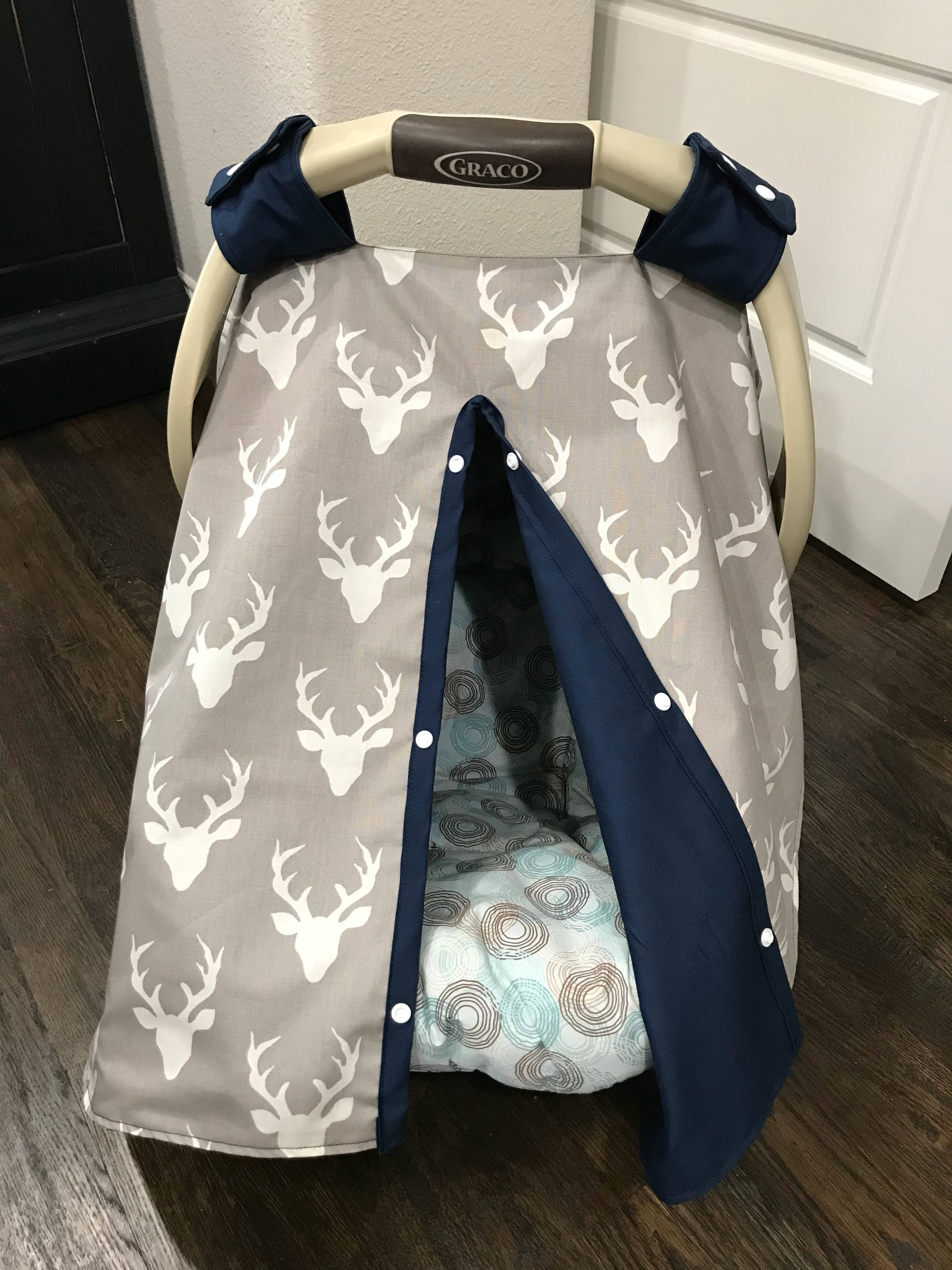 Baby Car Seat Covers Deer Buck in Gray With Solid Navy Etsy India