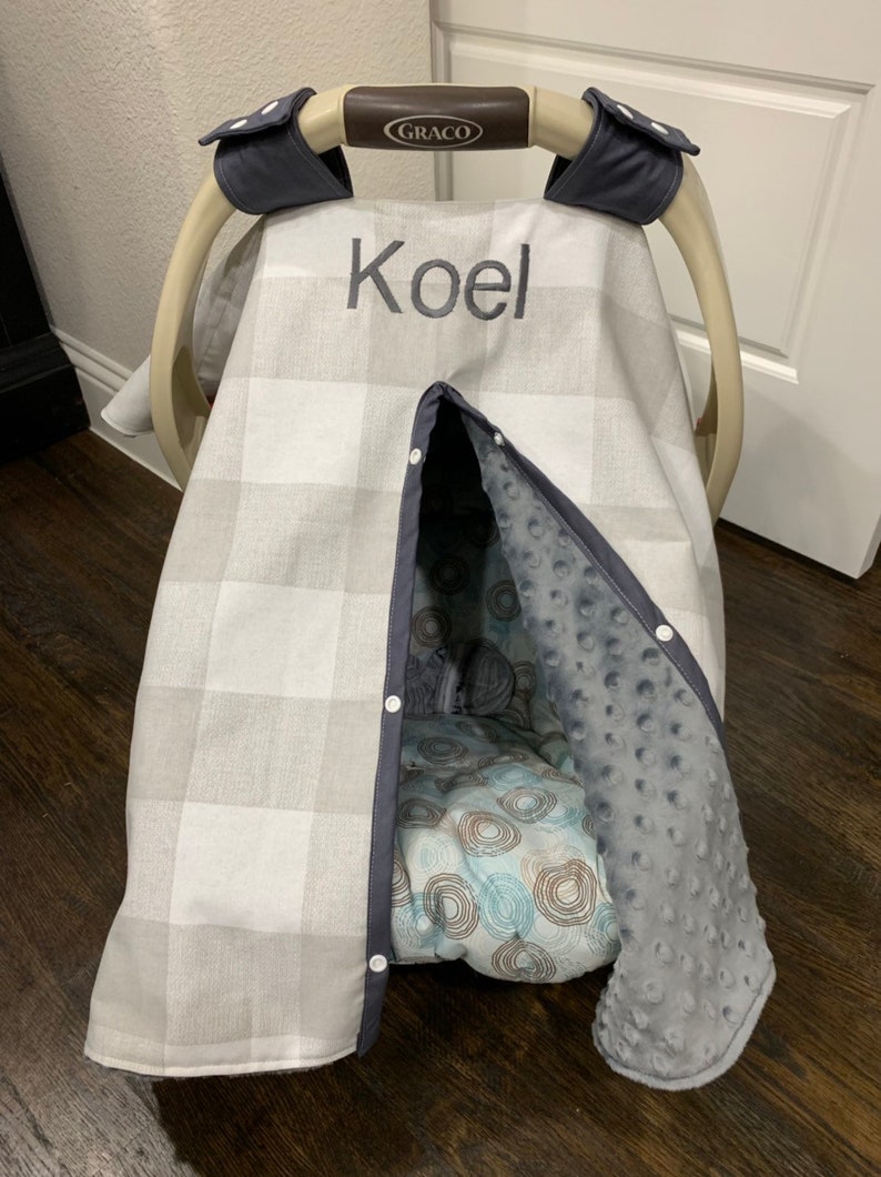 Mod Baby Car Seat Covers Gray Plaid Cat Cover With Minky Boy Shower Gift