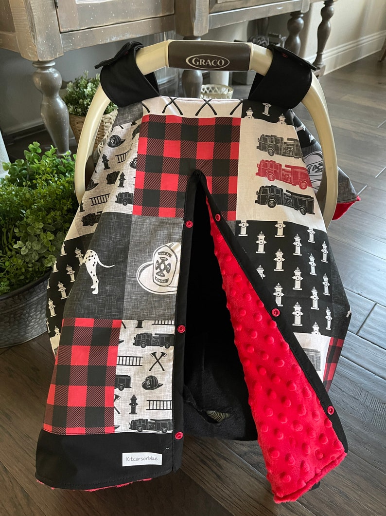 Cute Baby Car Seat Canopy Cover Firefighters Fireman Etsy