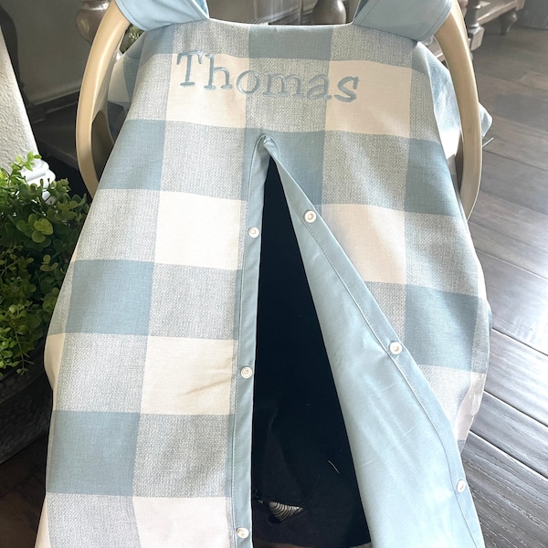 Baby Car Seat Covers - Light Blue Plaid Baby Carseat Cover  - Baby Boy - Shower Gift
