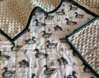 Quilted Whole Cloth Baby Blanket - Mallard Duck - Baby Boy - Baby Shower Gift - Matching Carseat Cover Available
