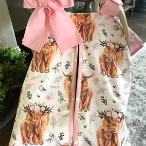 Baby Car Seat Cover for Girls - Highland COWS in Pink - All Cotton or Minky - Baby Girl - Shower Gift