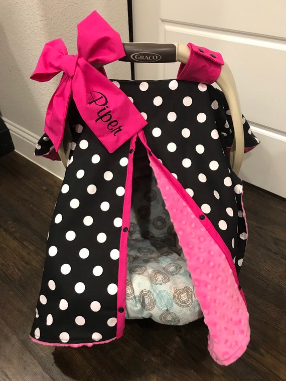 Super Cute Baby Car Seat Covers Black Polka Dot And Hot Pink Super Cute Baby Car Seat Covers Black, Hot Pink Graco Car Seat Cover