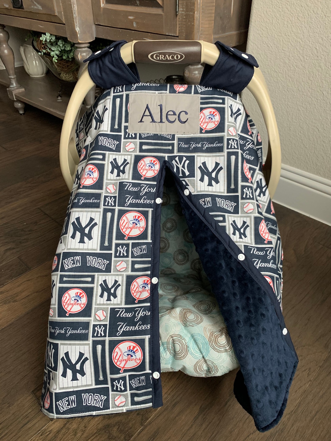 Baby Car Seat Covers Blue and Gray NY Yankees Baseball Team Baby Carseat  Cover Baby Boy Shower Gift