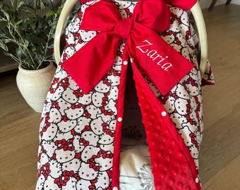 Super Cute Baby Car Seat Cover - H Kitty in Red - Baby Girl - Shower Gift