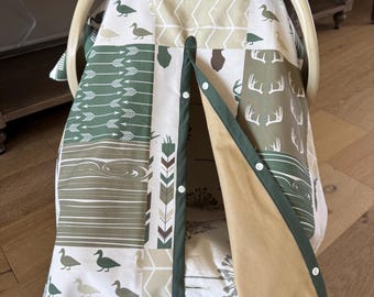 Cute Baby Car Seat Canopy Cover - Mallard Ducks Woodland Animal - All Cotton or Minky - Baby Boy - Shower Gift