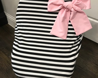 3-in-1 Stretchy Baby Car Seat Cover - Black Stripe - Boy or Girl - Nursing/Shopping Cart Cover - Bow Optional - Ready to Ship