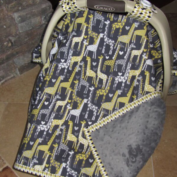 NEW Print - Baby Car Seat Covers - GIRAFFES & Gray Minky