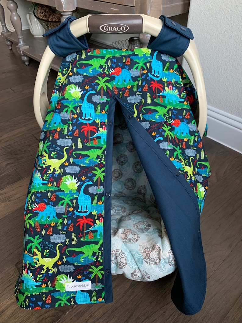 Baby Car Seat Cover Dinosaurs Animal Navy Trim Boy Etsy