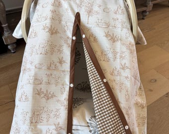 Baby Boy Carseat Cover - Nursery Woodland Animals - neutral colors