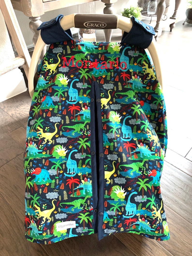 Baby Car Seat Cover Dinosaurs Animal Navy Trim Boy Etsy