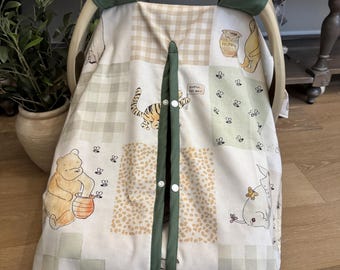 Winnie the Pooh Baby Car Seat Canopy Cover  - All Cotton or Minky - Baby Boy - Shower Gift