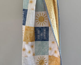 Quilted Whole Cloth Baby Blanket - You Are My Sunshine Baby Blanket - For boy or girl Baby -  Shower Gift