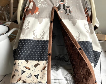 Fundas para capota de asiento de coche de bebé - Estilo de rayas - Osos en las montañas - Peces con astas de ciervo - Animales del bosque - Bebé niño - Regalo para baby shower