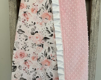Cozy Minky Baby Blanket - Pink floral Baby Blanket - Baby Shower Gift