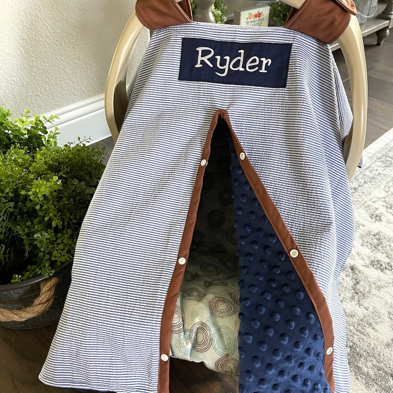 Baby Car Seat Cover - Gingham Navy